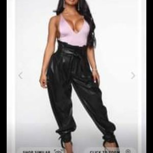 Cardi B parachute vegan faux leather pants.